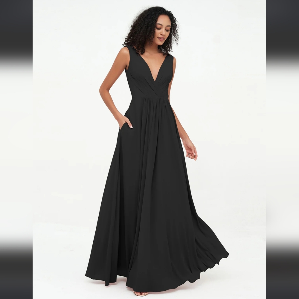 Babaroni Mireille V- neck chiffon formal bridesmaid dress a-line pockets gown 8